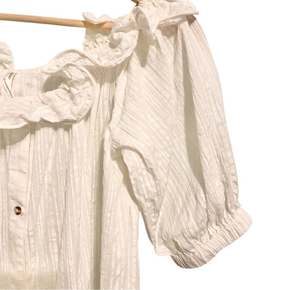 Anthropologie Ruffle Off-The-Shoulder Gauze Dress in White Size Medium - Picture 11 of 14